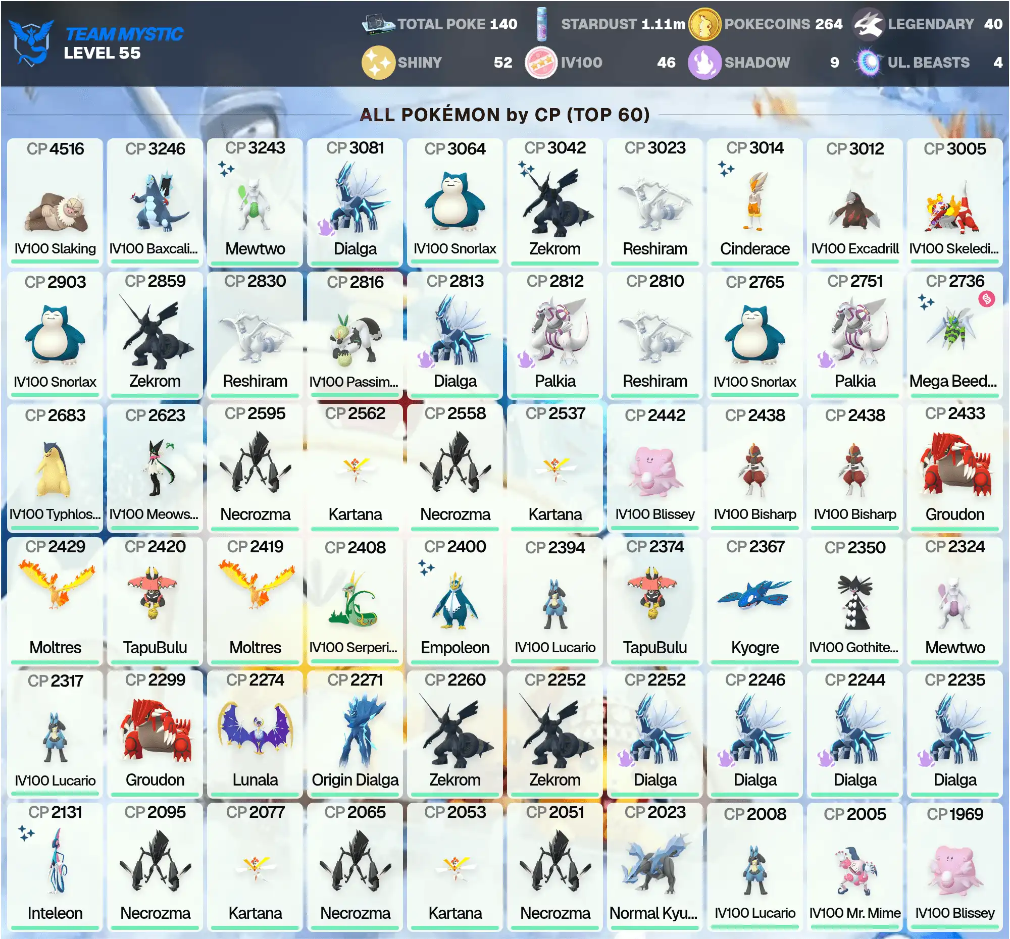 Shiny Mewtwo 3.2K ~IV100:Tapu Bulu,Mesprit ~Legend: 40 ~Shiny:52 ~Hundo:46 ~Shiny:Zekrom,Tapu Fini ~IV100 Slaking 4.5K ~PG-AQVRF ~[CNL]