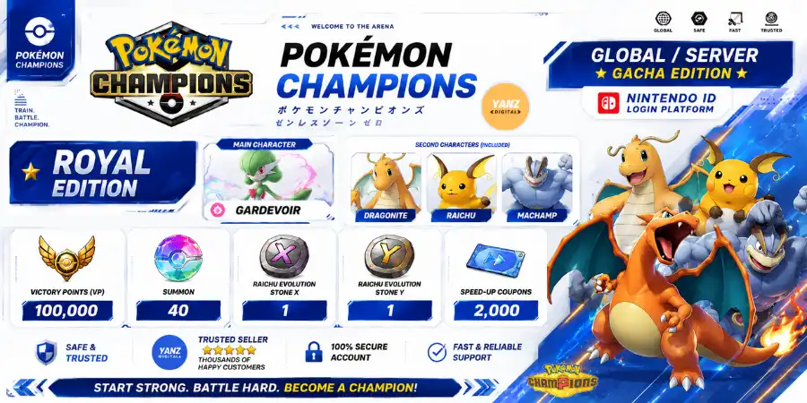 Account Pokemon Champions | Gardevoir + 100000 Victory Points + Dragonite, Raichu, Machamp + 1 Raichu X 1 Raichu Y + 2000 Coupons
