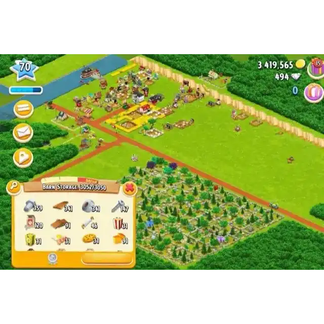 Hay Day Lv70 Farm – 3000 Tároló | 1000 Siló | Teljesen kész Pajta