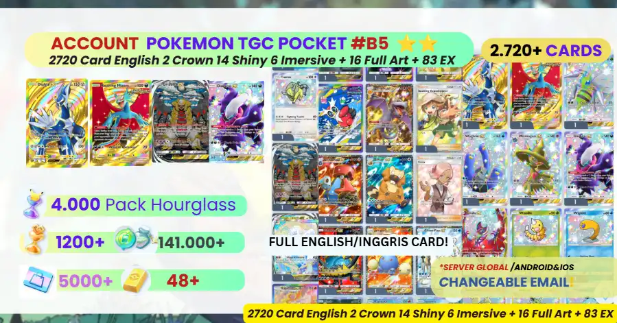 [2720+ بطاقات ENG] حساب – 2 Crown Diagla EX + Roaring Moon + 14 لامع + 6 Immersive Giratina EX + لامع Darkrai EX + 4000 حزمة ساعة رملية #b5