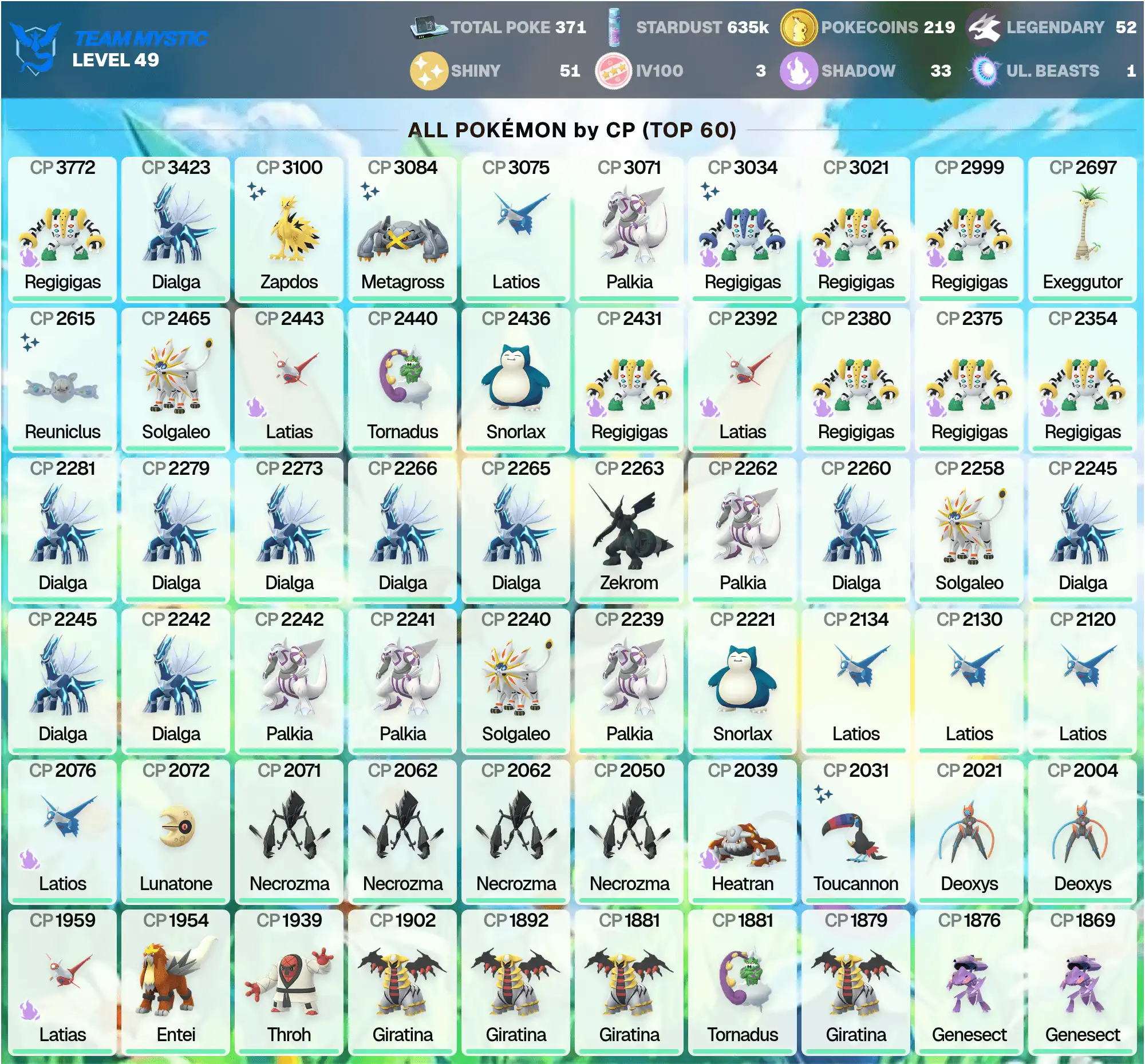 Shiny Galar Zapdos 3K ~Shadow Regigigas 3.7K ~Shiny Regigigas ~Legend:52 ~Shadow:Regigigas, Latias, Latios, Heatran ~[CNL] ~PG-UVUDM