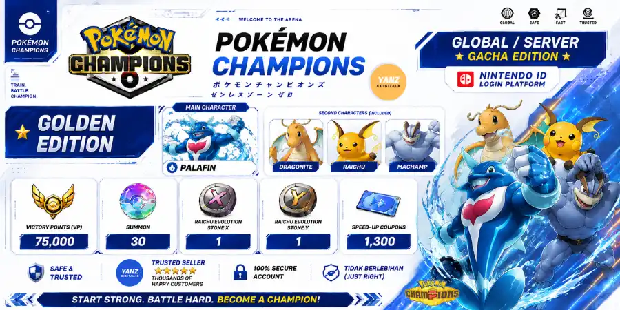 账号 Pokemon Champions | 海豹丁 + 胜利点数 (VP) 75000 + 快龙，雷丘，怪力 + 1 雷丘 X 1 雷丘 Y + 1.3K 加速券